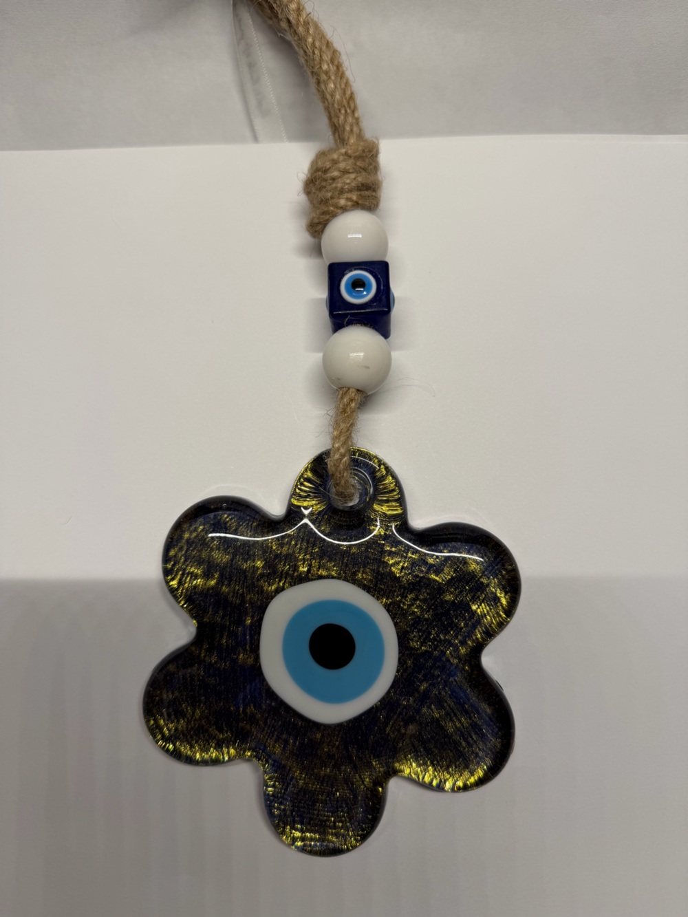 Evil Eye Wall Hanging Charm in Blue and Gold